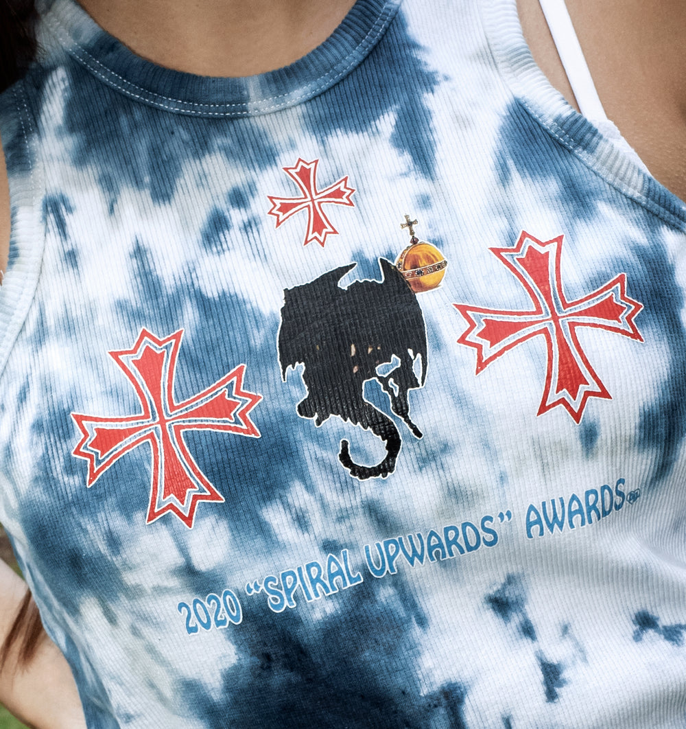 "Spiral Upwards Awards" Blue / Grey Tie Dye Tank Top